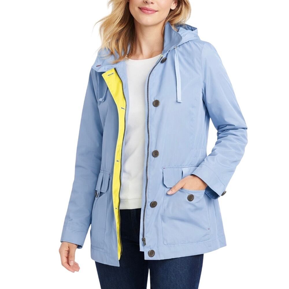 Lands’ End Lightweight Anorak Hooded Jacket Windbreaker Light Blue Women S